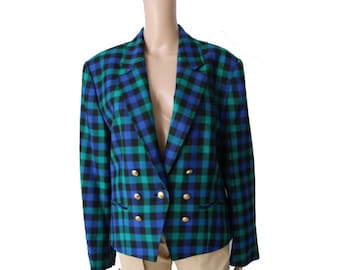 Vintage Plaid Blazer Women Jacket Made in Germany Large Size