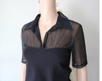 WOLFORD T-shirt noir extensible à manches courtes pour femme, taille moyenne