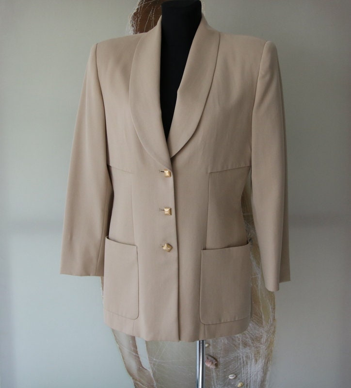 【海外限定】 Vintage TAHARI Blazer Beige Wool Formal Single-breasted スーツ・フォーマル・ドレス