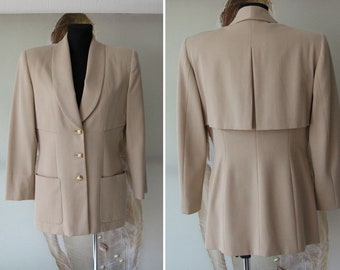 Vintage TAHARI Blazer Beige Wool Formal Single-Breasted Blazer Jacket Medium Size