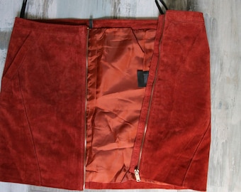 Vintage  Maroon Suede Leather Mini Skirt Medium Size