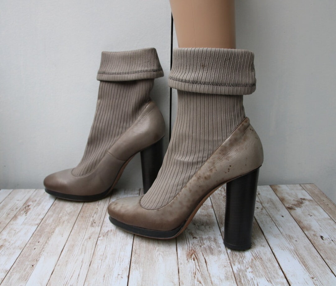 DOLCE GABBANA Vintage Taupe Grigio Calzino Scarpa Alta