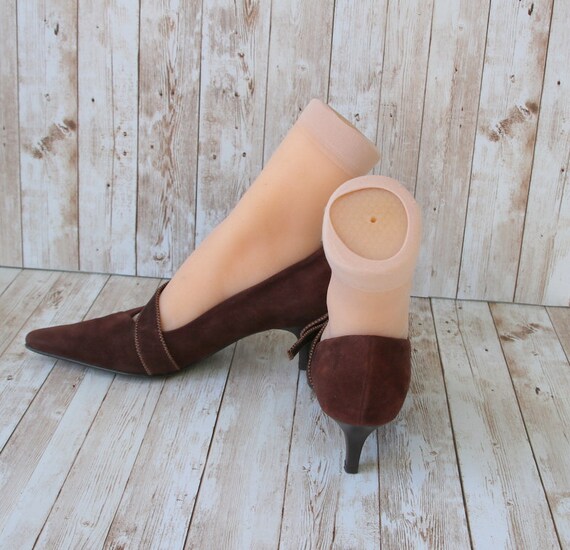 HÖGL Vintage Brown Suede Shoes Kitten Heels Point… - image 6