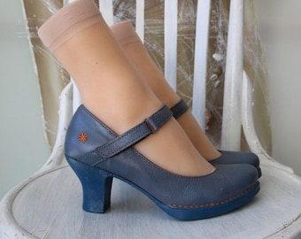 Zapatos de Cuero Azules Zapatos de Mujer Tacón Alto Bombas Talla