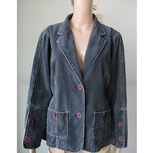 Vintage Gray Blue Beige Corduroy Blazer Women Cotton Blazer Medium Size