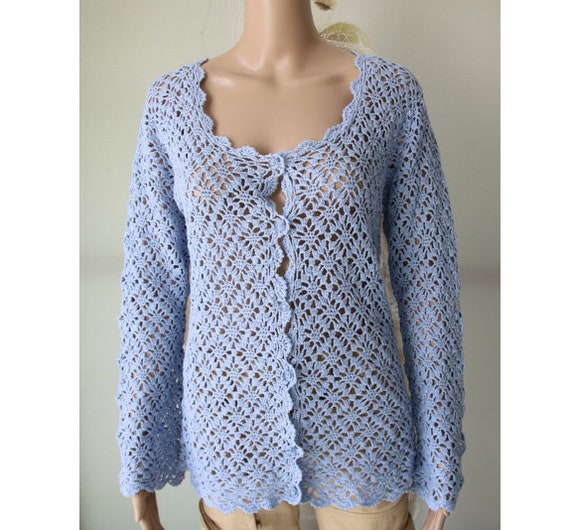 Vintage Sky Blue Knit Cardigan Cotton Ramie Sweat… - image 5