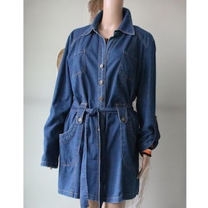Women&#39;s Blue Denim Jacket  Uniform Jean Blazer Large Size