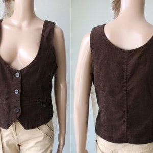 Gilet en velours côtelé pour femme, gilet en coton marron, taille moyenne image 3