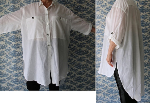 Vintage Cotton Blouse Dress Womens White Long Blo… - image 2