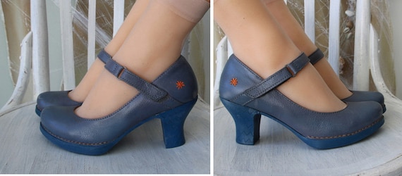 Leren Schoenen Blauw Damesschoenen Hoge Hak Pumps Maat 36/3/6 - Etsy België
