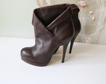 BUFFALO London Leather Ankle Boots Brown Platform Women Boots 38/7-7XB