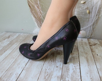 Schwarze Lederschuhe High Heel Schuhe Elegante Pumps Damengröße 40