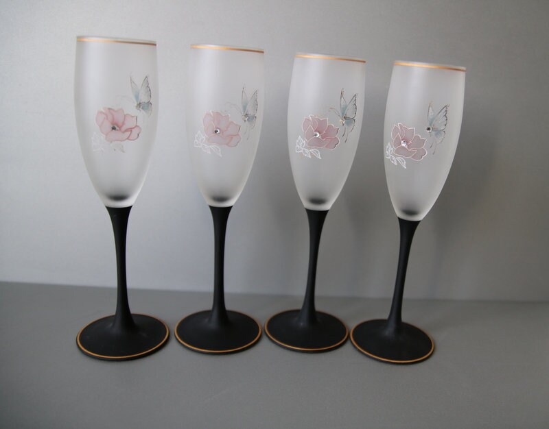 4 verres à champagne verre en verre cristal verre verre verre