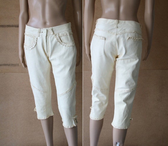 Italian Women Cream Soft Leather Pants Women Crop… - image 5