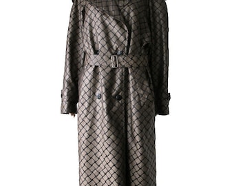 Vintage Women's Raincoat Classic Vintage Gray Black Trench Coat Outerwear Made in Austria Large Size