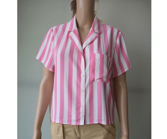 Women's Pink White Polyester Blouse 