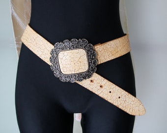 Vegan Leather Waist Hips Belt  Wheat Color Women Accessories Size 95