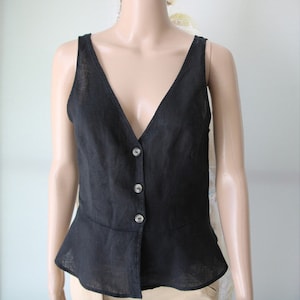 Black Sleeveless Blouse Women&#39;s Linen Top Small Size