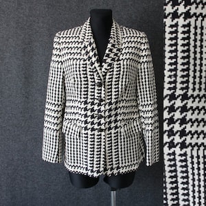 Blazer de seda vintage negro marfil blanco para mujer Blazer con lentejuelas talla 40