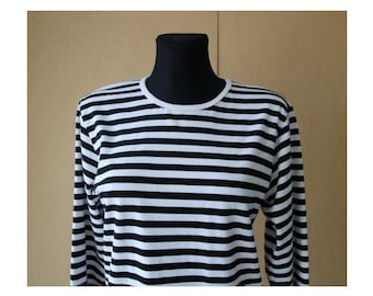 MARIMEKKO Shirt Nautical Top Schwarz Weiß Gestreift Sailor Top Marine Lange Ärmel Baumwolle Kleine Größe