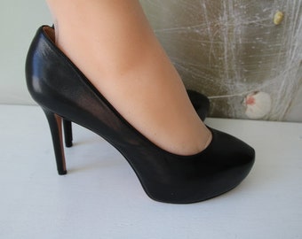 Nine West Leather High Heel Shoes Black Platform Pumps Size