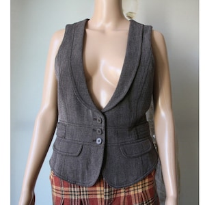 Vintage  Brown Beige Vest Women's Fitted Vest Medium Size