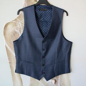 Men&#39;s Blue Vest Traditional Checkered Waistcoat M/L Size