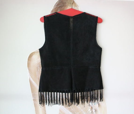 Women Patchwork Black Suede Vest Vintage Leather … - image 8