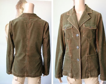 vintage Khaki Rust Corduroy Blazer Women Cotton Blazer Taille moyenne