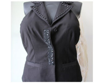 Vintage Halter Black Vest Women's Open Back Vest Large Size