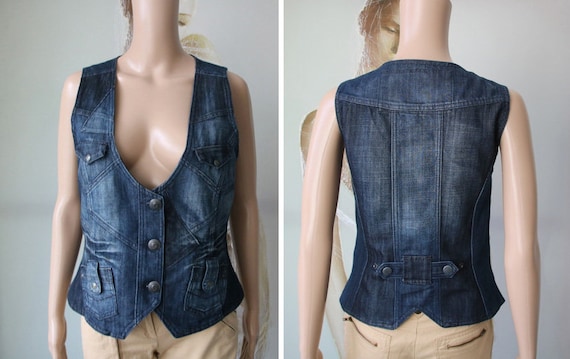 Blue Denim Vest Two Tone Jean Vest 