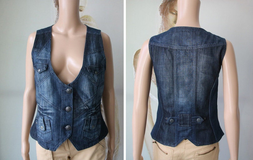 Blue Denim Vest Two Tone Jean Vest 