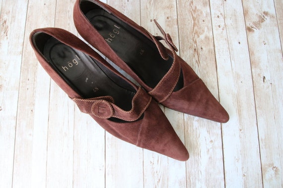 HÖGL Vintage Brown Suede Shoes Kitten Heels Point… - image 9