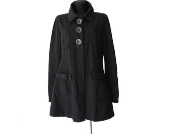 Vintage Black Raincoat Women Coat Outerwear  L/G Size