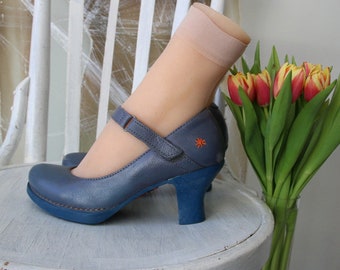 Leather Shoes Blue Women's Shoes High Heel Pumps Size 36/3/6
