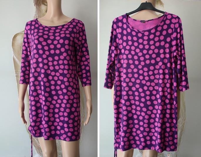 MARIMEKKO パープルピンクチュニック水玉模様レディースワンピース 7分