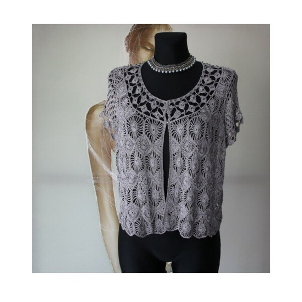 Vintage Gray Crochet Top Crocheted Vest Crochet Summer Top Summer Days Top Size M/L