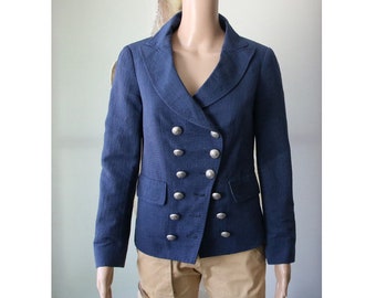 ETRO Blue Women's Blazer Double Breasted Blazer Size Made in Italy S/M Size