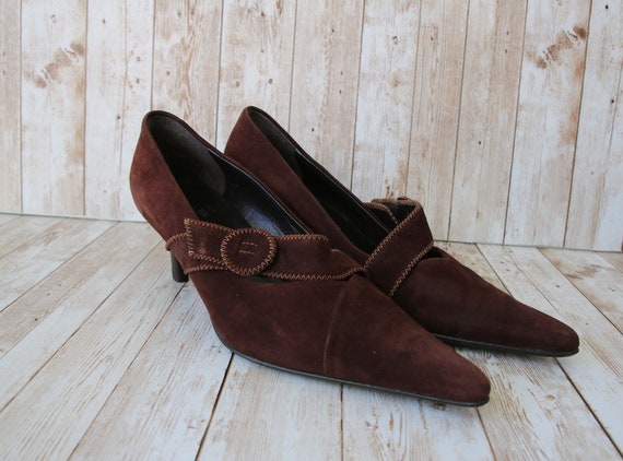 HÖGL Vintage Brown Suede Shoes Kitten Heels Point… - image 4