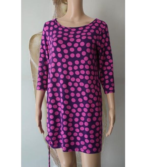 marimekko ドット柄 七分袖ワンピース MARIMEKKO パープルピンクチュニック水玉模様レディースワンピース 7分