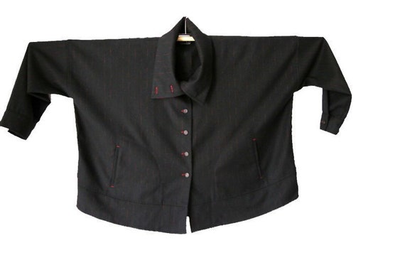 Vintage Black Red Striped Blazer Wide Shoulder Ove