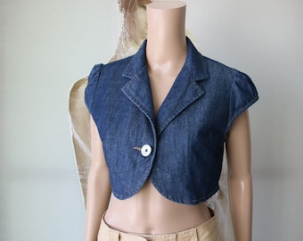 Denim Bolero Cardigan Women's Blue Short Blazer Medium Size