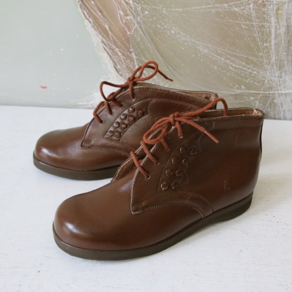 50s Baby's Boots Leather Brown Boots Kids Footwear USSR Size 26