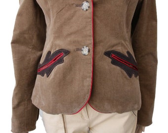 Blazer de pana marrón vintage, chaqueta formal para mujer, talla pequeña