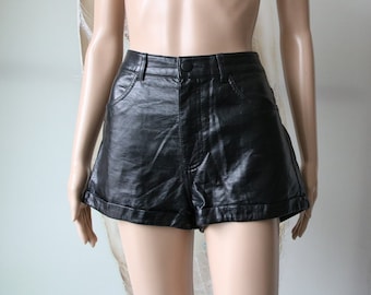 Black Leather Shorts 80s Baggy Leather Shorts Going Out Shorts