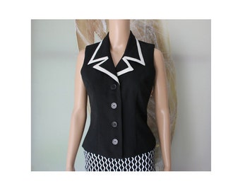 Vintage Black Sleeveless Vest Top Women Waistcoat Small Size