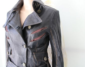 Women's Brown Leather Jacket with Belt Medium Size