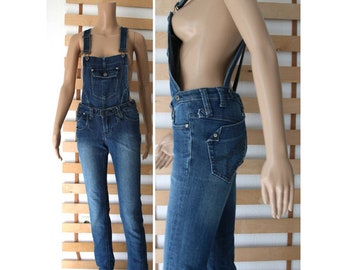 Combinaison Bleue Femme Jeans en Coton avec Bavoir Amovible Taille XS