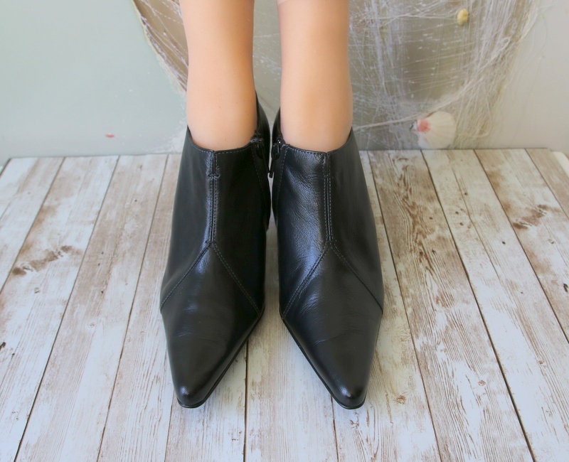 Vintage HÖGL Black Leather Ankle Boots High Heel Booties