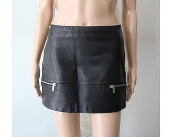 Leather Mini Skirt Women Black Skirt Small Size